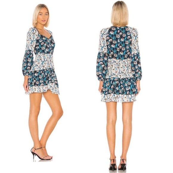 ELLIATT Emilia Long Sleeve Floral Print Asymmetrical Cocktail Mini Dress Small - Picture 3 of 10